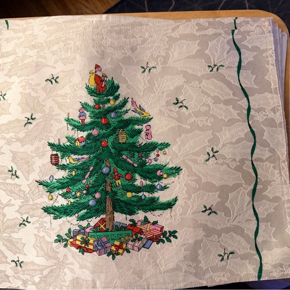 Vintage Spode Christmas Tree Fabric 6 Piece Placemat Set White Large Table - Picture 2 of 4